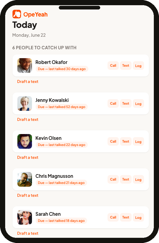 OpeYeah personal CRM app